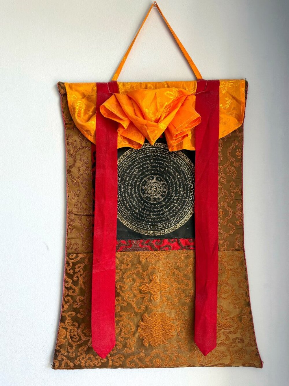 Nepal Hand Painted Wheel of Life Thangka Silk Gold Canvas ~24"